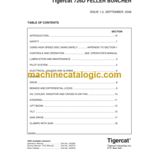 Tigercat 726D Feller Buncher Service Manual (7262001 - 7262499)