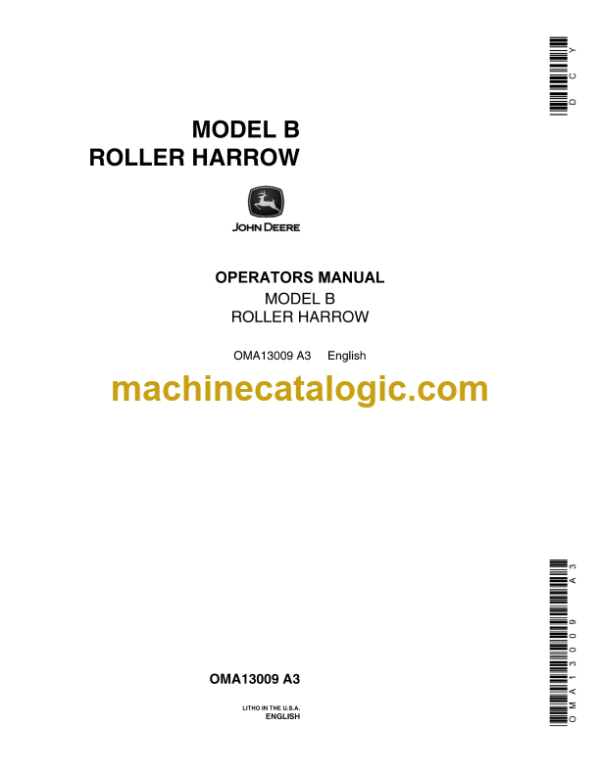 John Deere MODEL B Roller Harrow Operator's Manual (OMA13009)