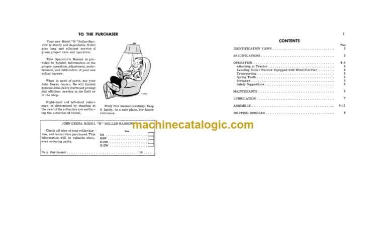 John Deere MODEL B Roller Harrow Operator's Manual (OMA13009)
