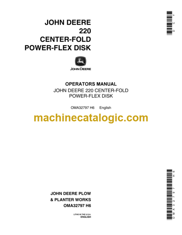 John Deere 220 Center-Fold Power-Flex Disk Operator's Manual (OMA32797)