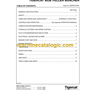 Tigercat 853E Feller Buncher Service Manual (8530101 - 8530450)