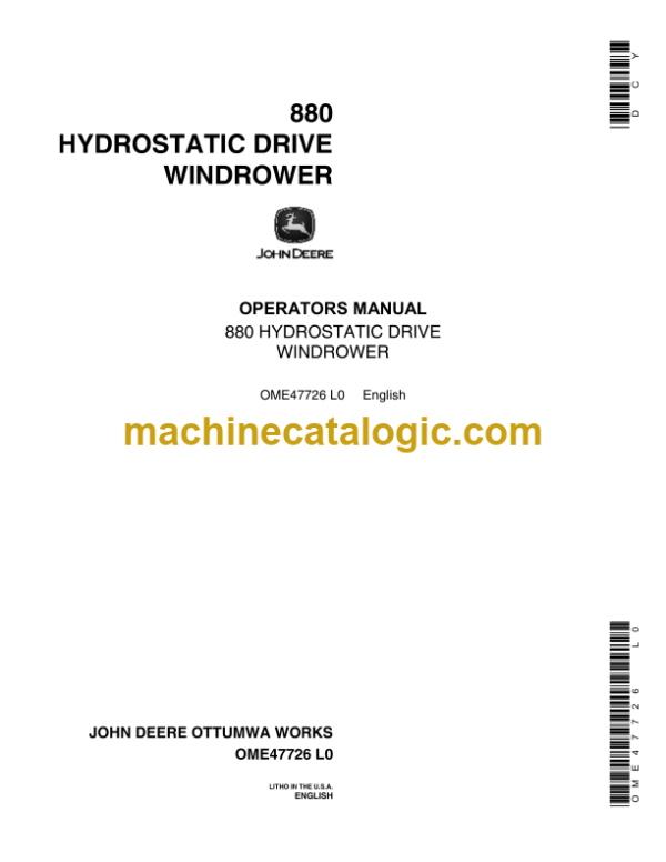 John Deere 880 Hydrostatic Drive Windrower Operator's Manual (OME47726)