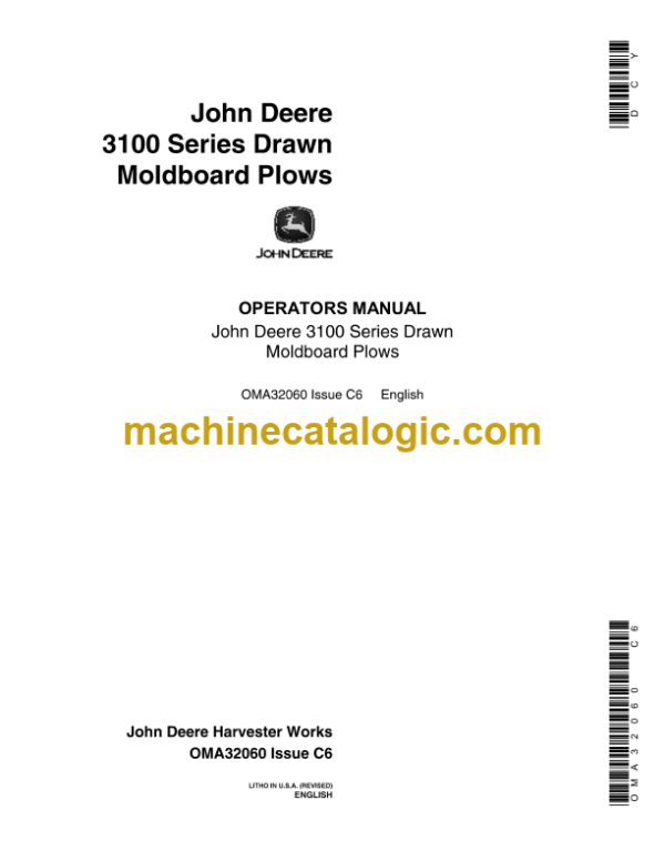 John Deere 3100 Series Drawn Moldboard Plows Operator's Manual (OMA32060)