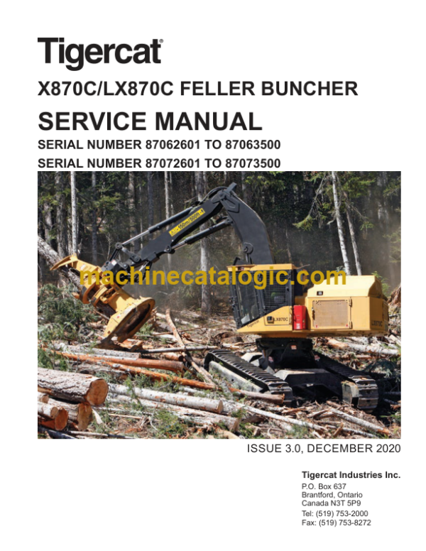 Tigercat X870C, LX870C Feller Buncher Service Manual (87061701 - 870635)