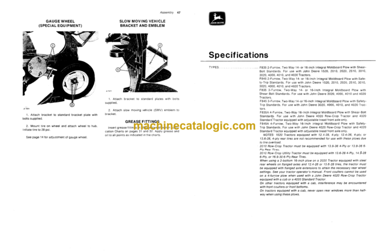 John Deere F835, F835A, F845 and F845A Integral Two-Way Moldboard Plows Operator's Manual (OMA17477)