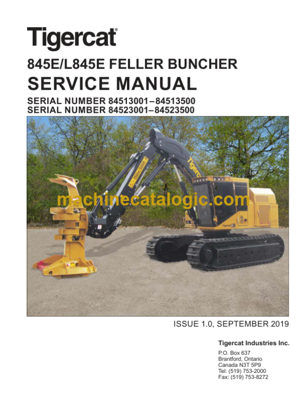 Tigercat 845E, L845E Feller Buncher Service Manual (84513001 - 84513500)