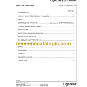 Tigercat 220 Loader Service Manual (2200111 - 2200500)