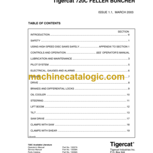 Tigercat 720C Feller Buncher Service Manual (7203001 - 7203499)