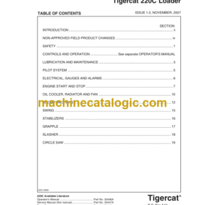 Tigercat 220C Loader Service Manual (2200501 - 2200600)