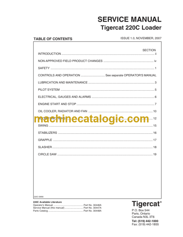 Tigercat 220C Loader Service Manual (2200501 - 2200600)