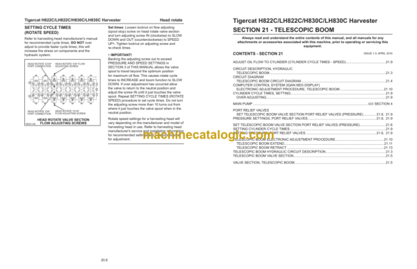 Tigercat H822C, LH822C, H830C, LH830C Harvester Service Manual (82282001 - 82283000)