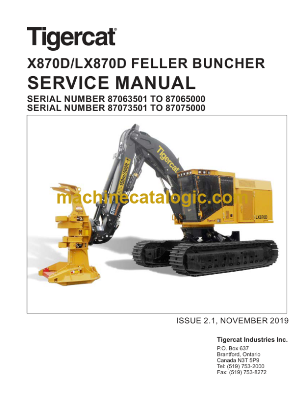 Tigercat X870D, LX870D Feller Buncher Service Manual (87073501 - 87075000)