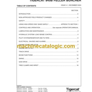 Tigercat 845B Feller Buncher Service Manual (8450501 - 8451499)