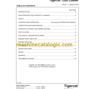 Tigercat T250 Loader Service Manual