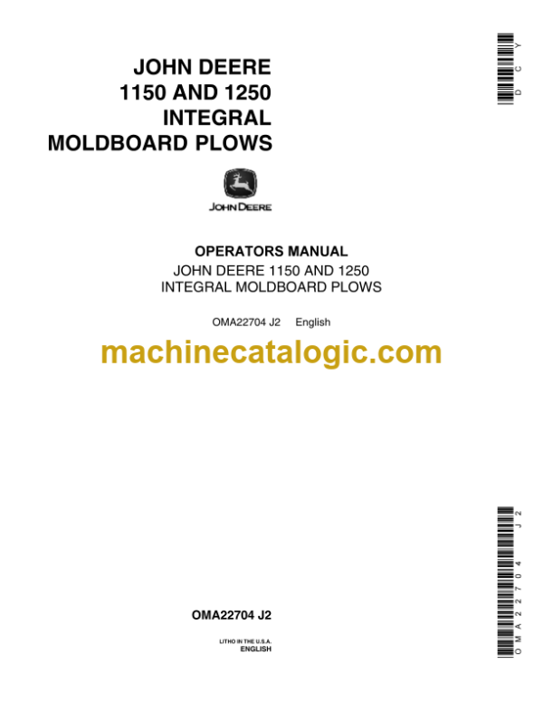 John Deere 1150 and 1250 Integral Moldboard Plows Operator's Manual (OMA22704)