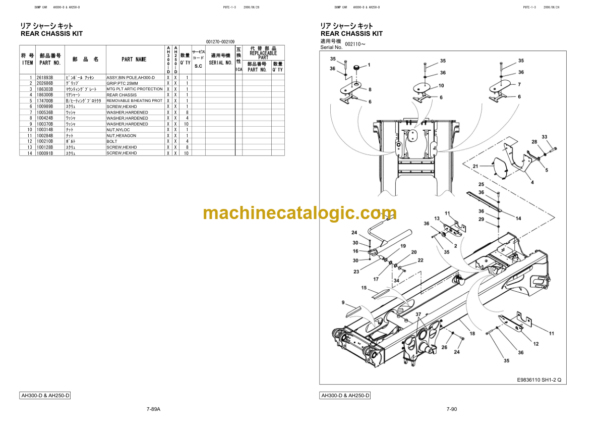 Hitachi AH250-D, AH300-D Articulated Dump Truck Parts Catalog