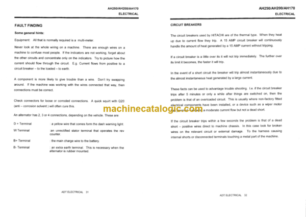 Hitachi AH170, AH200, AH250 Articulated Dump Truck Service Manual