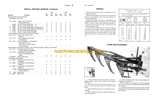 John Deere 1150 and 1250 Integral Moldboard Plows Operator's Manual (OMA22704)