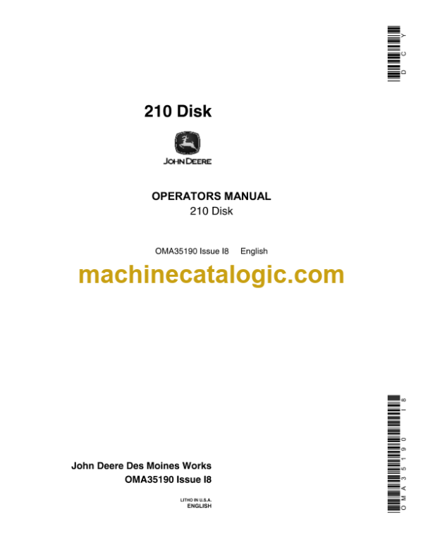 John Deere 210 Disk Operator's Manual (OMA35190)