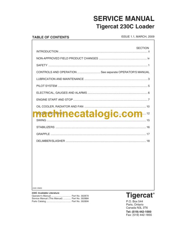 Tigercat 230C Loader Service Manual (2301501 - 2301999)