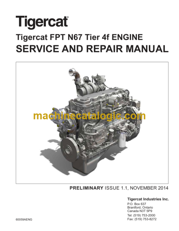 Tigercat FPT N67 Tier 4f Engine Service and Repair Manual (60059A)