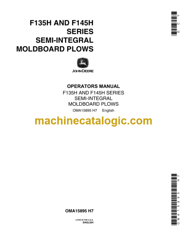 John Deere F135H and F145H Series Semi-Integral Series Moldboard Plows Bars Operator's Manual (OMA15895)