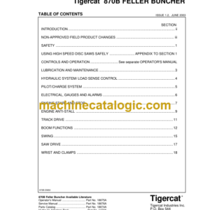 Tigercat 870B Feller Buncher Service Manual (8700501 - 8700999)