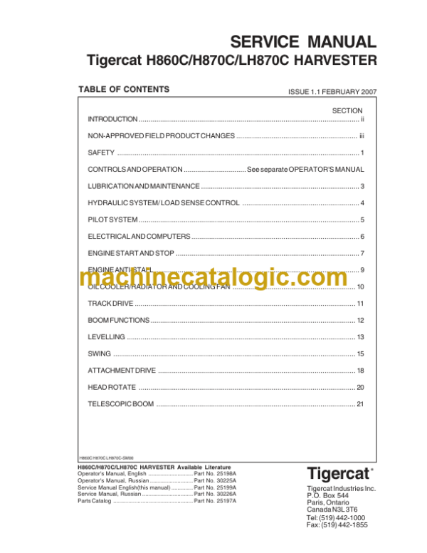 Tigercat H860C Harvester Service Manual (86031501 - 86032499)