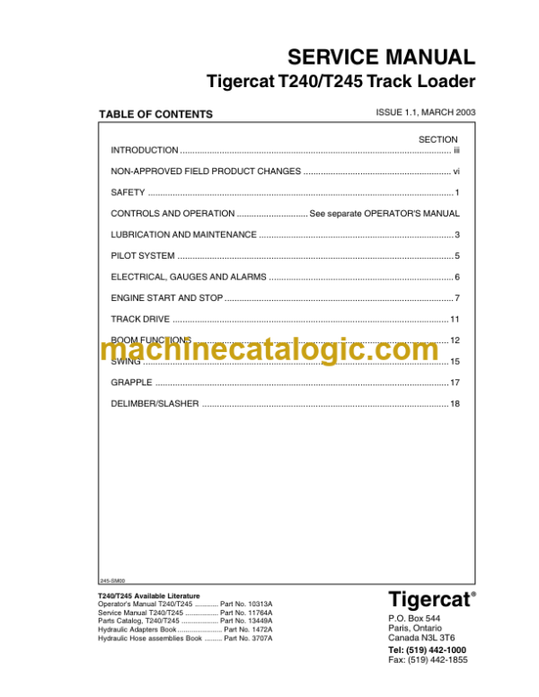 Tigercat T240 Loader Service Manual (240T0105 - 240T0200)