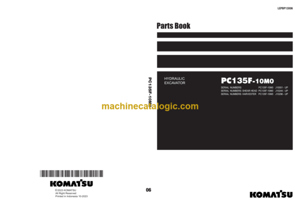 Komatsu PC135F-10MO Hydraulic Excavator Parts Book (J10001 - UP, J10244 - UP, J10296 - UP)