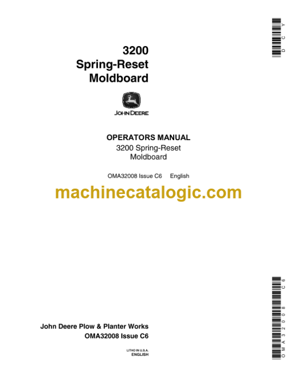 John Deere 3200 Spring-Reset Moldboard Operator's Manual (OMA32008)