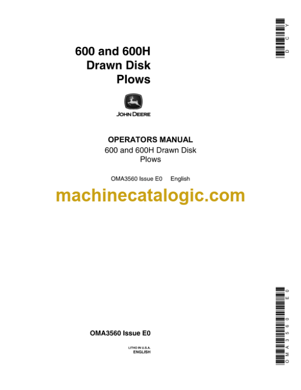 John Deere 600 and 600H Drawn Disk Plows Operator's Manual (OMA3560)