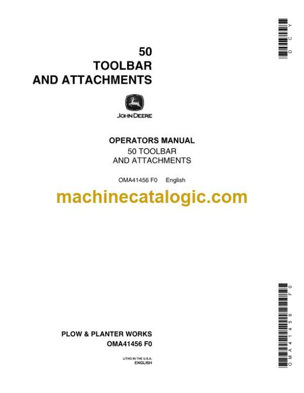 John Deere 50 Toolbar and Attachments Operator's Manual (OMA41456)