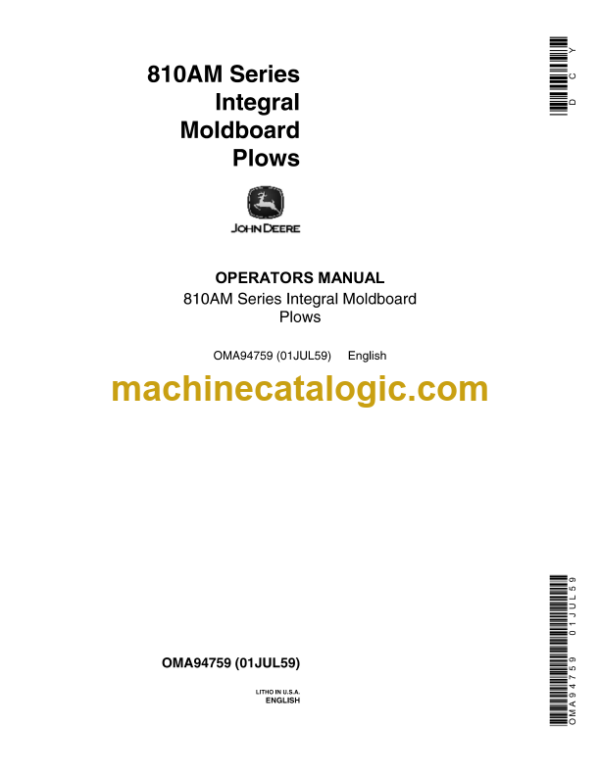 John Deere 810AM Series Integral Moldboard Plows Operator's Manual (OMA94759)