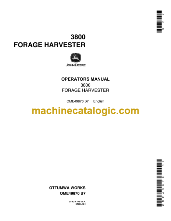 John Deere 3800 Forage Harvester Operator's Manual (OME49870)