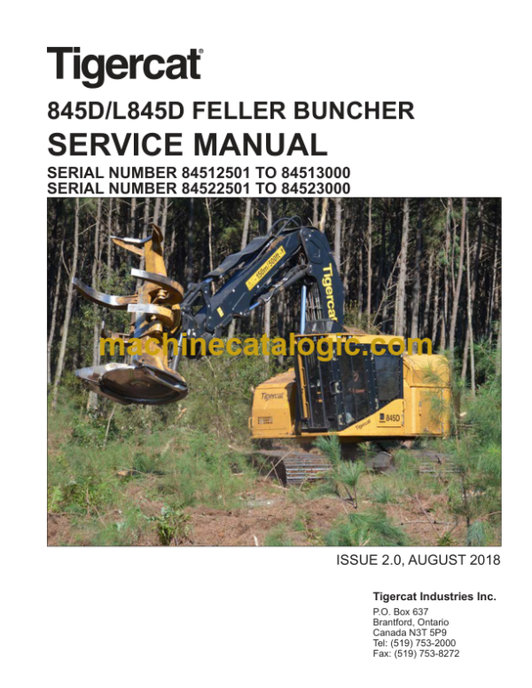 Tigercat 845D, L845D Feller Buncher Service Manual (84522501 - 84523000)