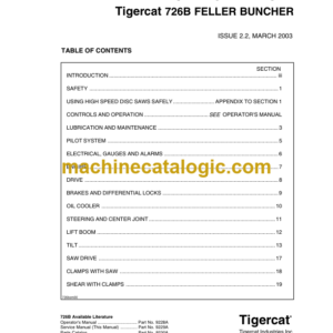 Tigercat 726B Feller Buncher Service Manual (7261001 - 7261999)