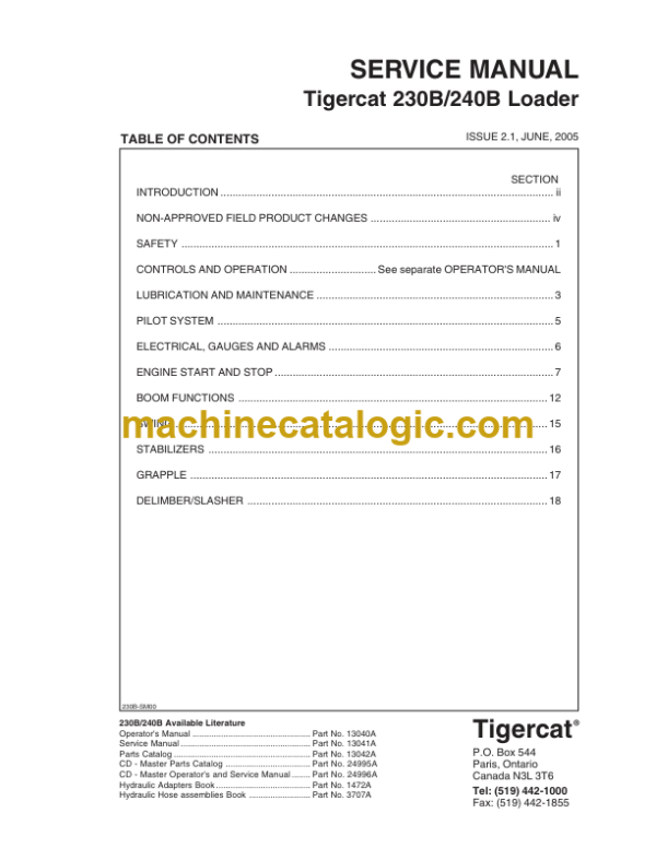 Tigercat 230B Loader Service Manual