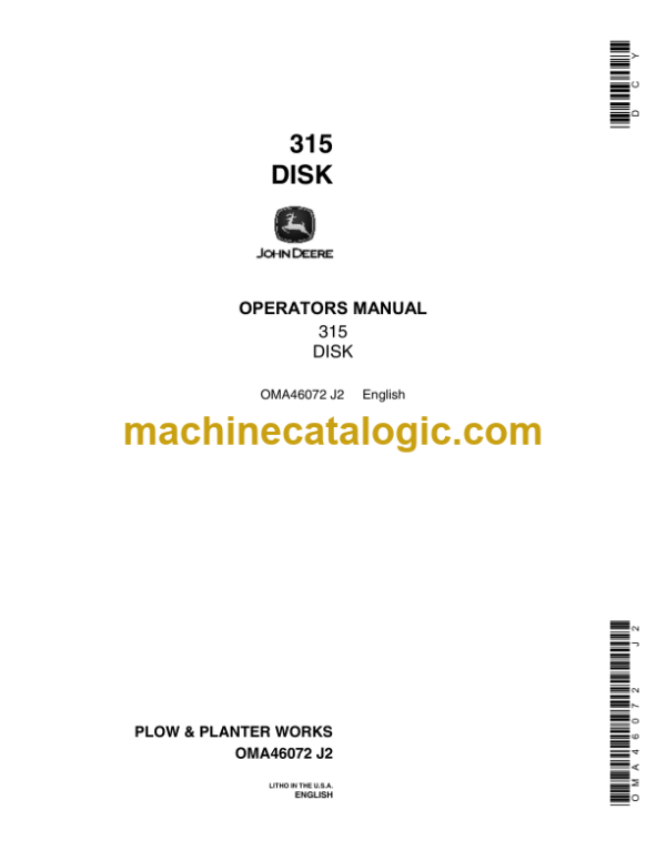 John Deere 315 Disk Operator's Manual (OMA46072)
