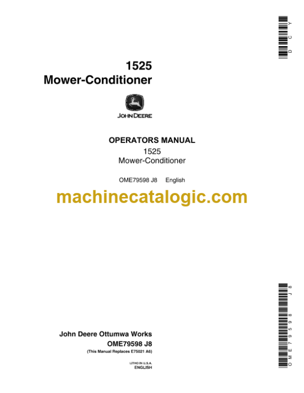 John Deere 1525 Mower-Conditioner Operator's Manual (OME79598)