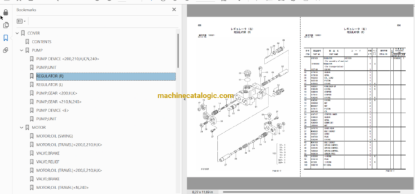 Hitachi ZX200,ZX200LC,ZX200-E,ZX200LC-E,ZX210,ZX210LC,ZX210H,ZX210LCH,ZX210K,ZX210LCK,ZX210N,ZX240 Excavator Full Parts Catalog