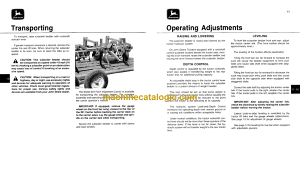 John Deere 990 Double Flexible Bar Subsoiler Bedder Operator's Manual (OMA33634)