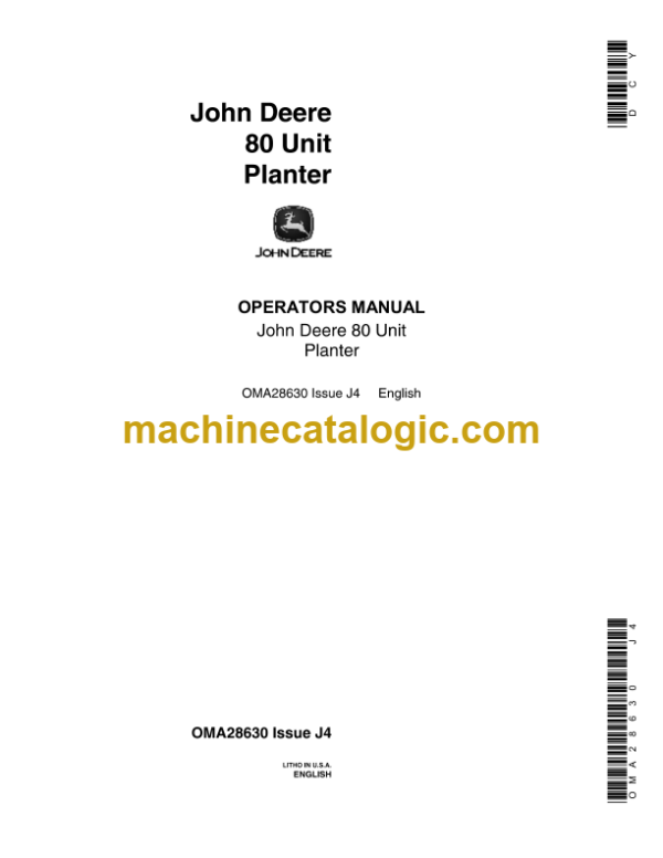 John Deere 80 Unit Planter Operator's Manual (OMA28630)