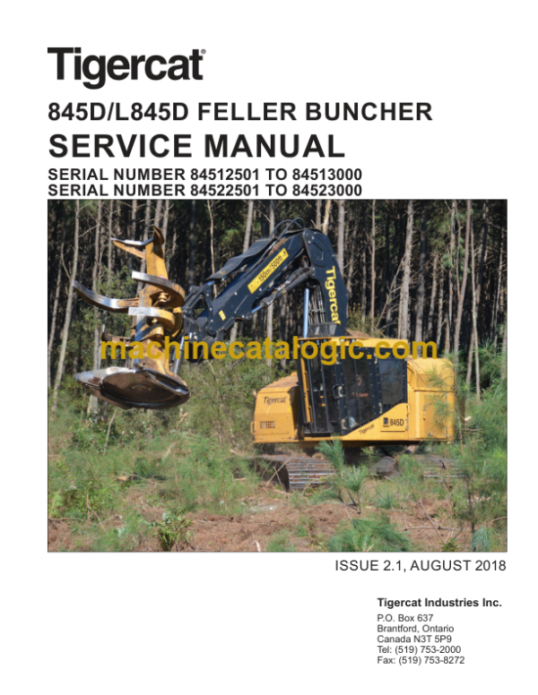 Tigercat 845D Feller Buncher Service Manual (84512501 - 84513000)