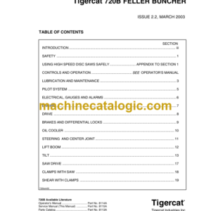 Tigercat 720B Feller Buncher Service Manual (7202001 - 7202999)