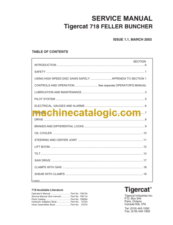 Tigercat 718 Feller Buncher Service Manual (7180101 - 7180400)