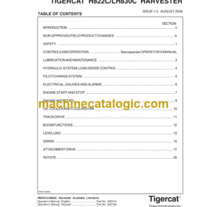 Tigercat H822C Harvester Service Manual (82231001 - 82233000)