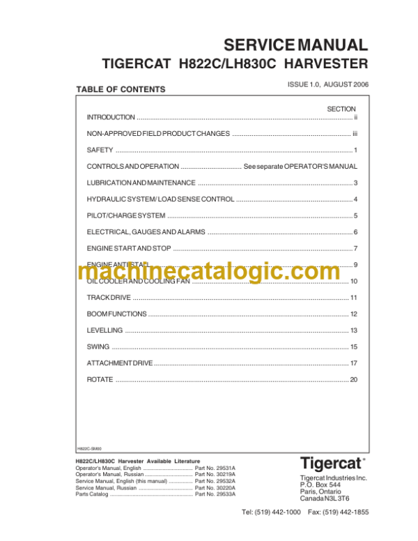 Tigercat H822C Harvester Service Manual (82231001 - 82233000)