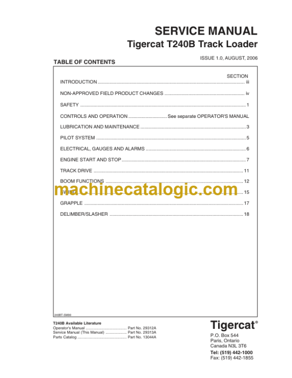 Tigercat T240B Loader Service Manual (240T0201 - 240T1000)