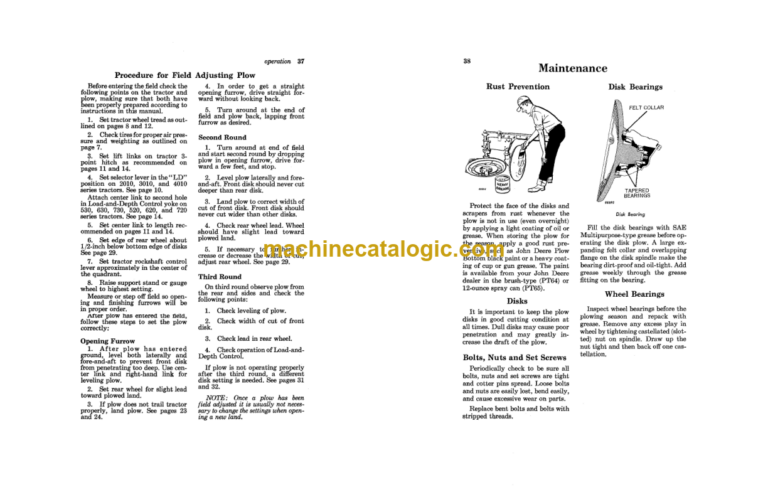 John Deere 805 Series Integral Disk Plows Operator's Manual (OMA12356)